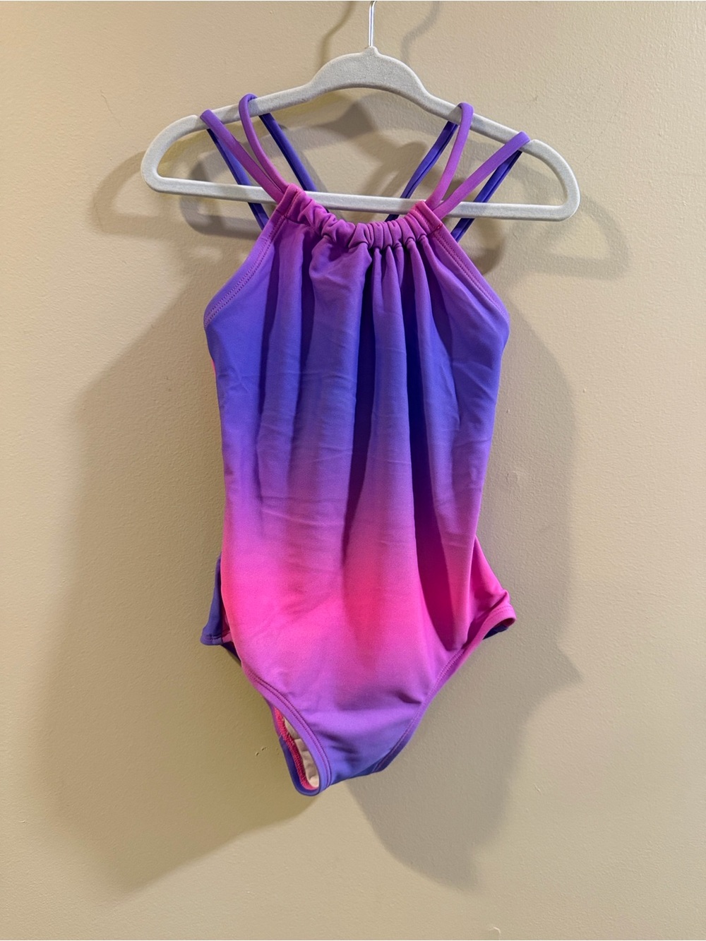 Girls Ombre Pink to Purple One-Piece Swimsuit with Double Straps